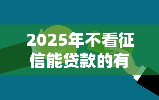 2025年不看征信能贷款的有吗,罗列5个融资平台贷款