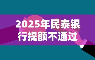 2025年民泰银行提额不通过：梳理5个容易贷款的平台