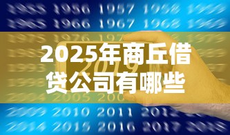 2025年商丘借贷公司有哪些，公布五个百度贷款平台叫什么