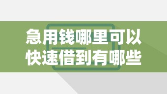 急用钱哪里可以快速借到有哪些？分享5个信用贷款平台好