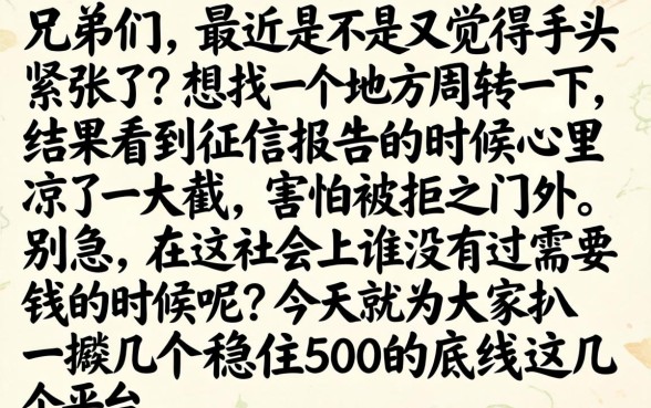 稳下500的口子，热忱推荐五个小额贷款不查征信的平台