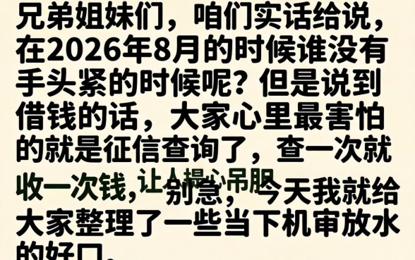 2026年8月机审放水口子，鼎力推荐五个手机小额黑户快速贷款软件