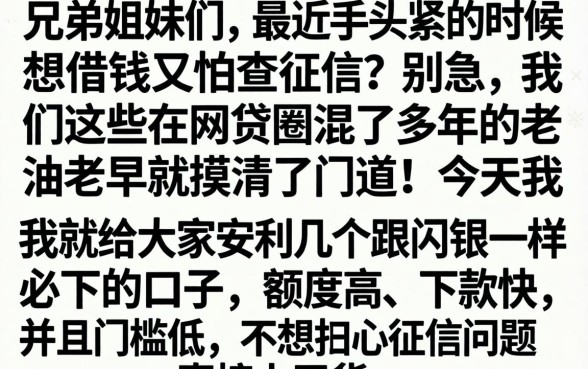 闪银一样必下款口子，枚举5个周周到贷款相同系列的口子