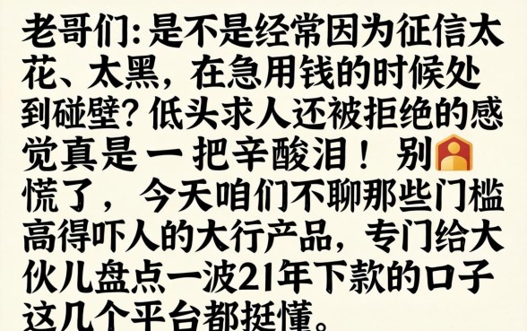 21年下款的口子，遴选五个黑征信也能贷款的网贷口子