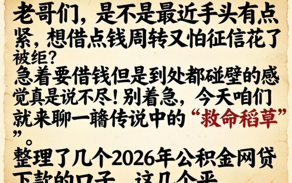 2026公积金网贷下款的口子，整合五个不看征信无视黑白百分百下款平台