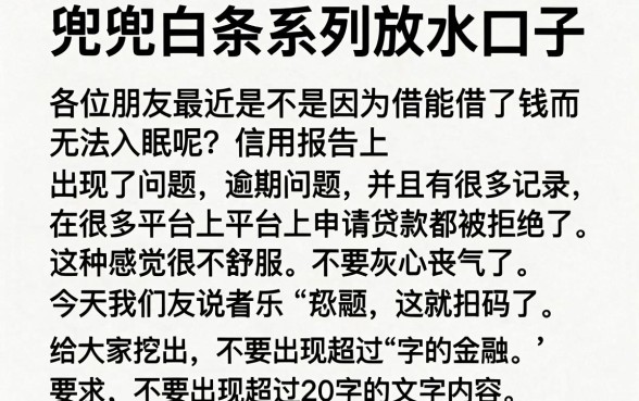 兜兜白条系列放水口子，罗列五个逾期太多仍可下款的平台