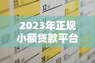 2023年正规小额贷款平台全名单及申请攻略
