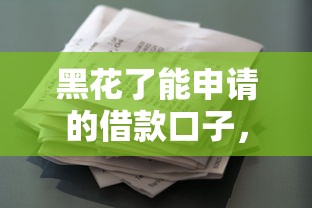 黑花了能申请的借款口子，信用差还能这样操作？