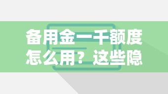 备用金一千额度怎么用？这些隐藏技巧帮你灵活周转