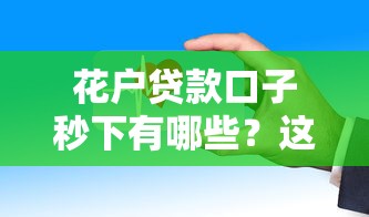 花户贷款口子秒下有哪些？这几个平台审核快、到账稳！