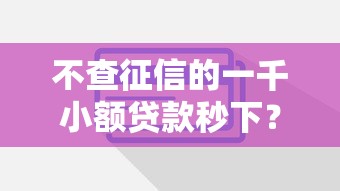 不查征信的一千小额贷款秒下？这些方法帮你轻松解决