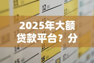 2025年大额贷款平台？分享5个网贷平台有多少家