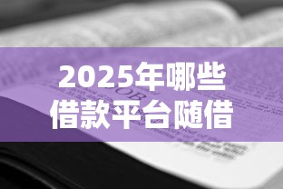 2025年哪些借款平台随借随还：看看这五个双黑户必下款的口子