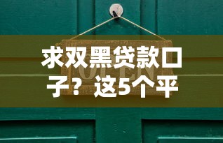 求双黑贷款口子？这5个平台或许能帮你解决难题