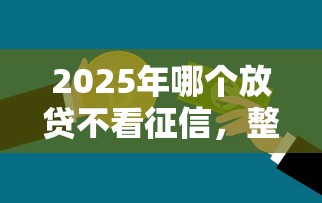 2025年哪个放贷不看征信，整理5个不用人脸识别的贷款平台